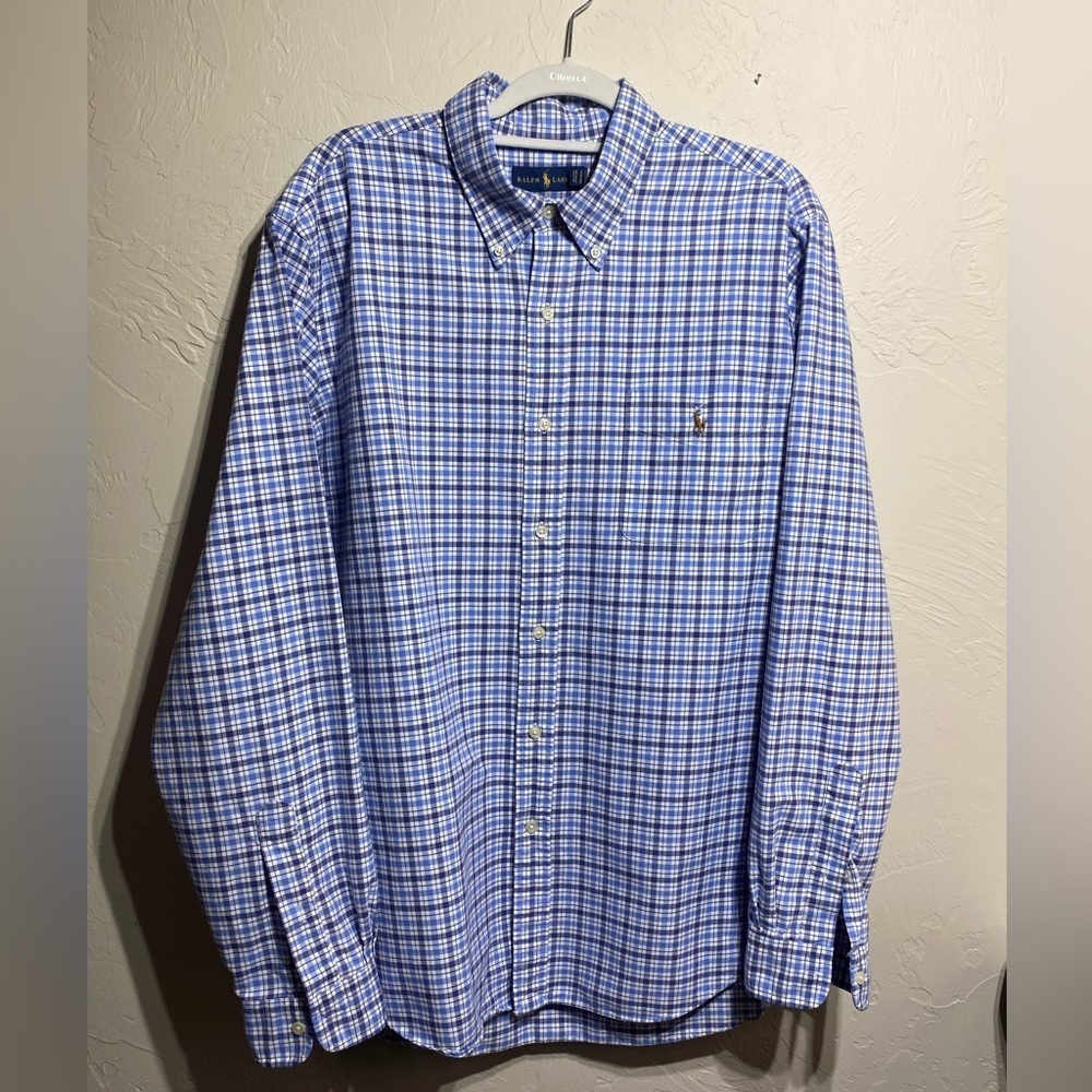 Ralph Lauren Mens LS Shirt Sz XL Pony Button Down Blue Plaid